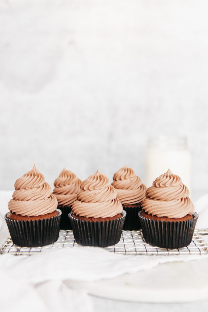 Dark Chocolate Brown Sugar Cupcakes with a Chocolate Ganache Filling and Nutella Buttercream Recipe