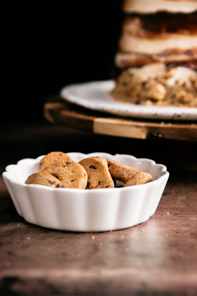 A bowl of mini chocolate chip cookies 