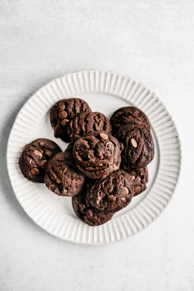 Plate of Double Chocolate Chip Peppermint Cookies