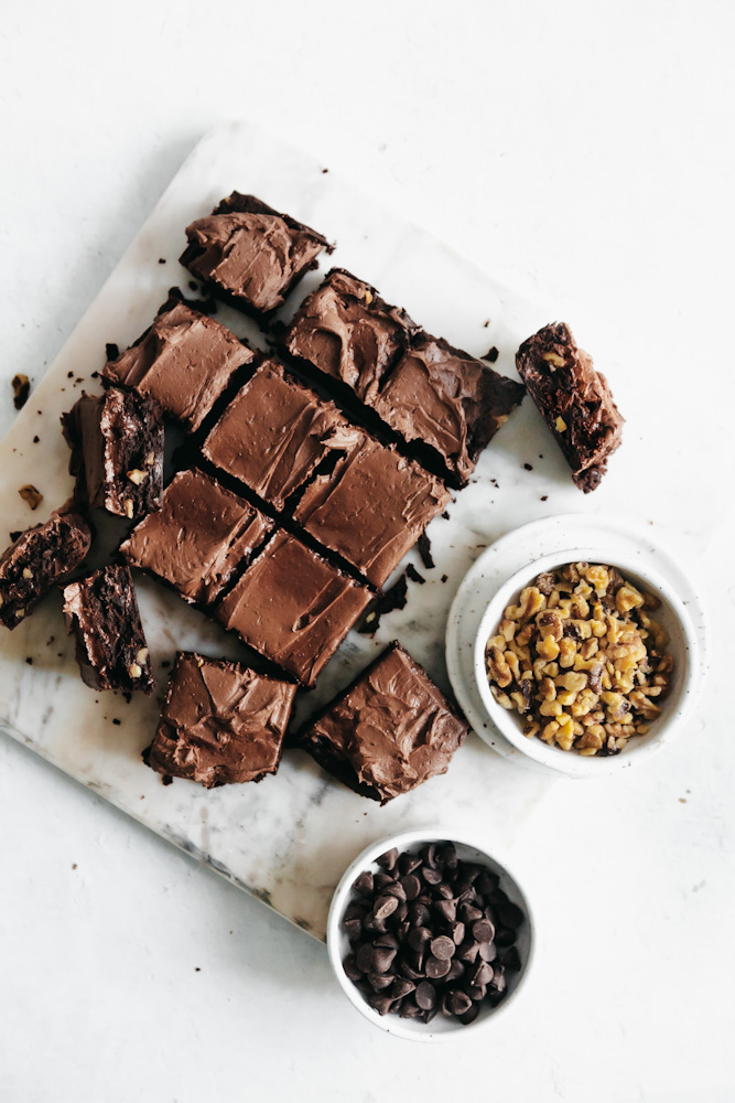 Chocolate Brownies cut up with walnuts