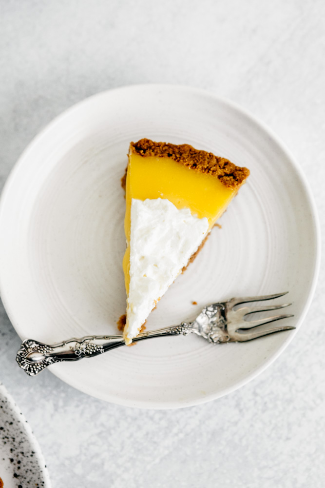 Lemon Curd Cheesecake on a plate. 