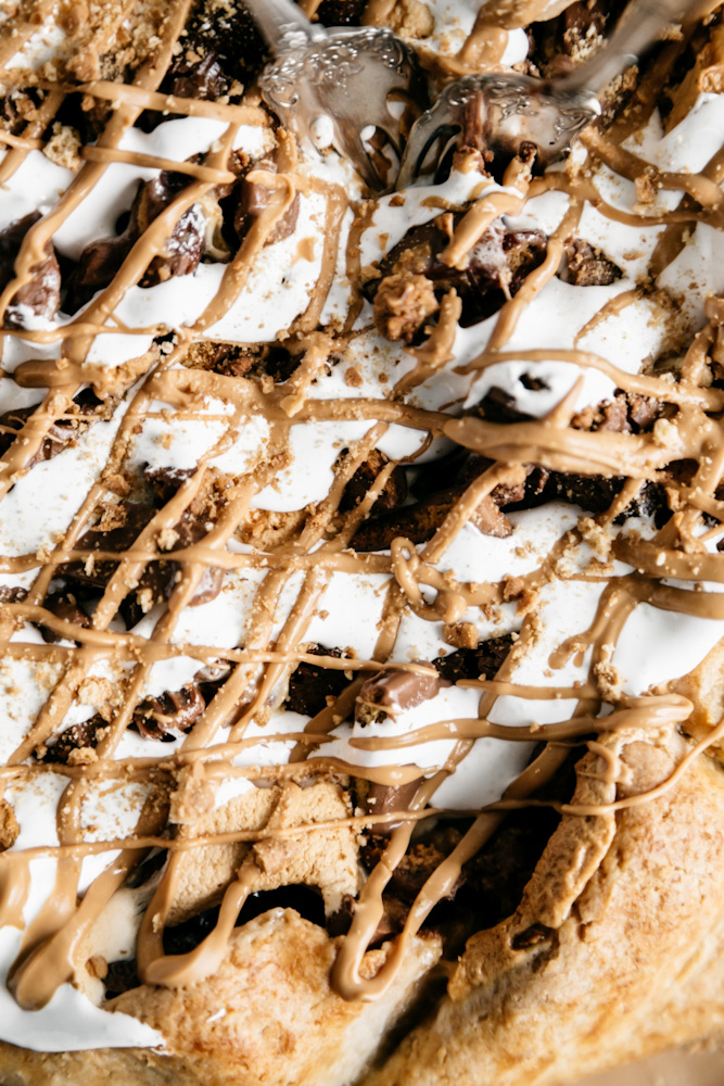 Close up of baked s’mores galette. 