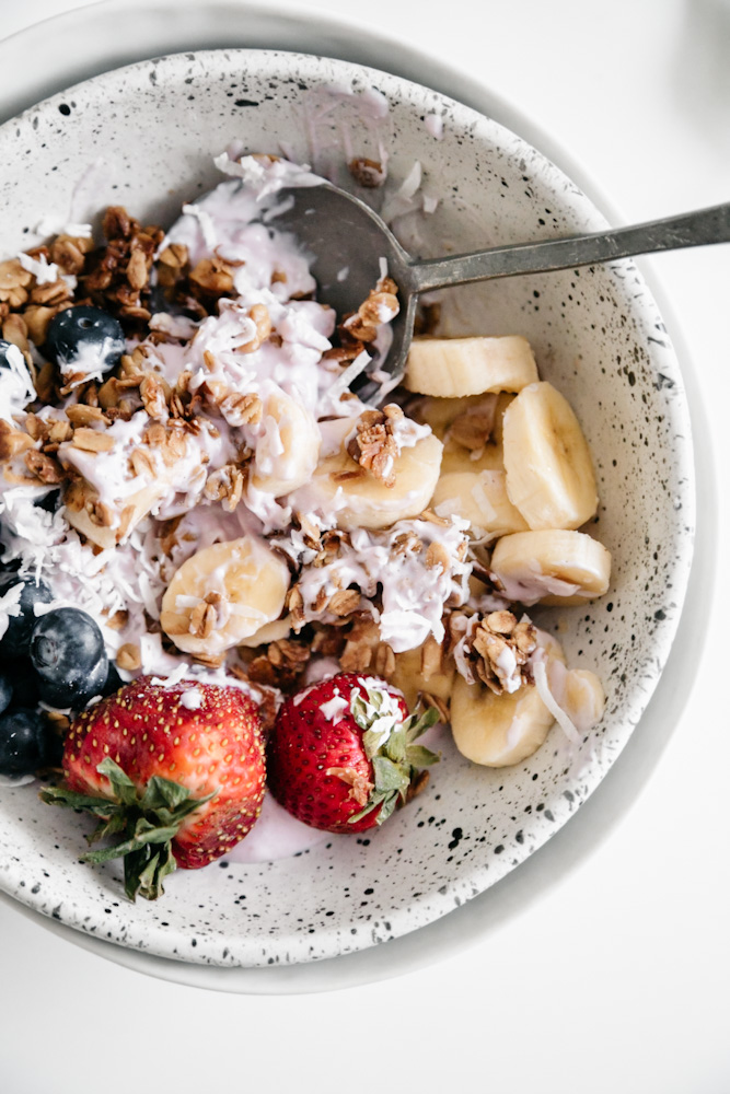 Breakfast bowl all mixed up. 