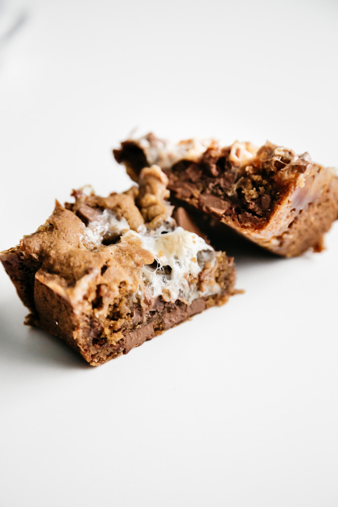 Two slices of cookie bars. 