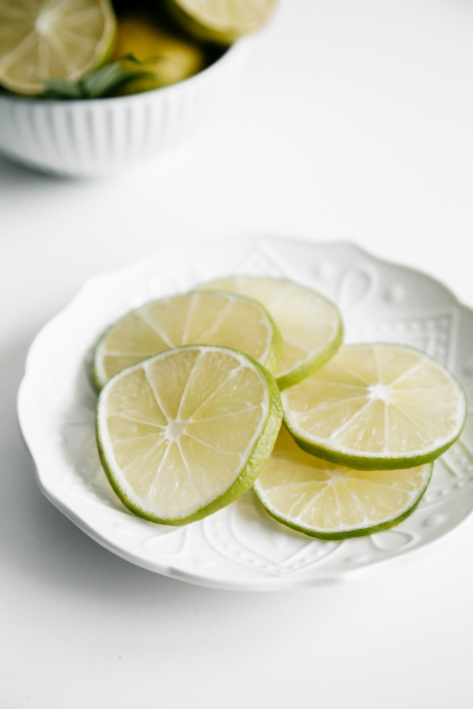Plate of sliced limes. 