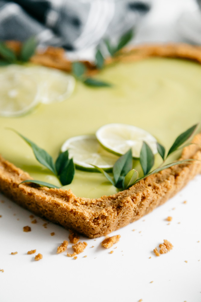 The base of a deep-dish lime curd tart. 