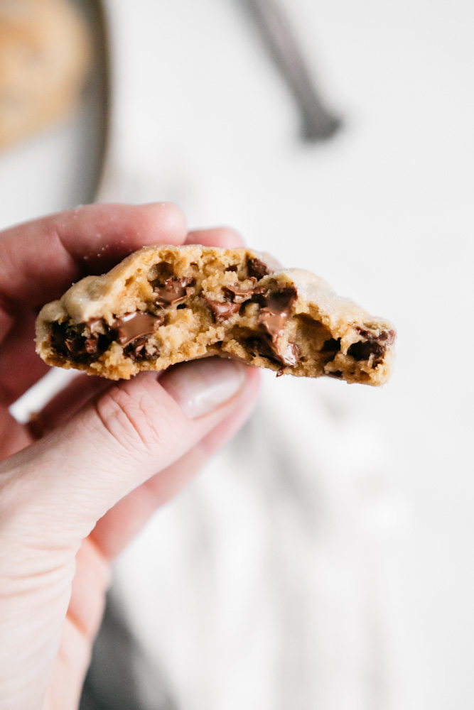 Milk Chocolate Chip Peanut Butter Cookie split and close up 