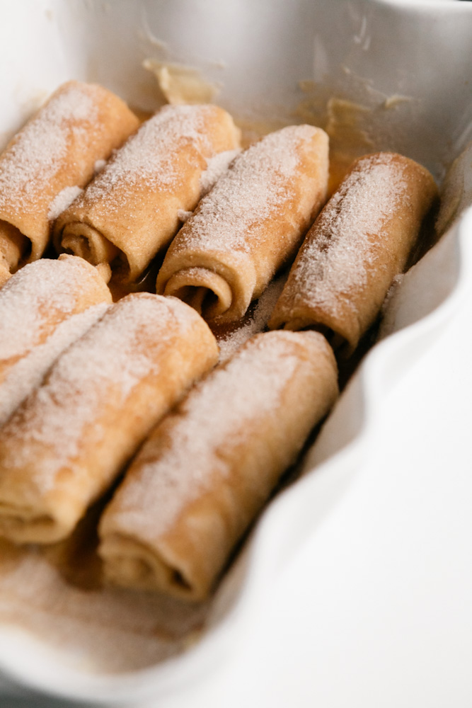 Pan of Sopapilla Cheesecake Rolls ready to go into the oven 