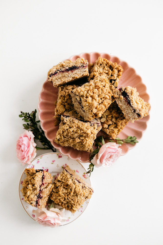 A plate of blueberry oat bars 