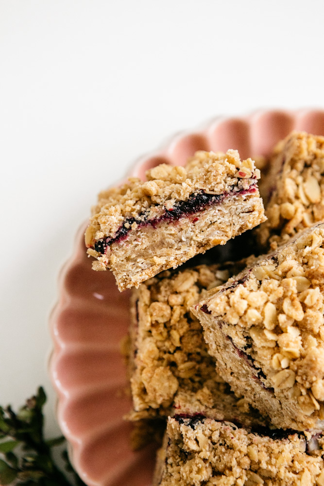 Closeup of a blueberry oat bar 