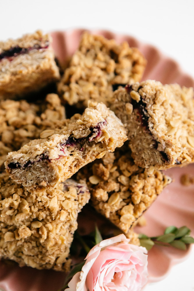 A plate of blueberry oat bars 