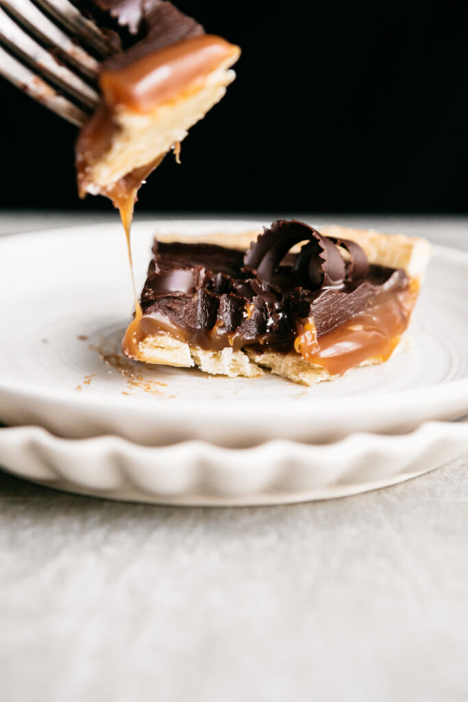 A bite of Caramel Chocolate Twix Tart