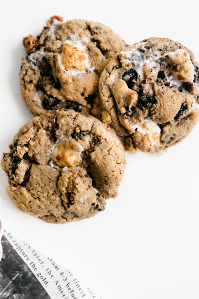 Loaded s’mores cookies aerial shot 