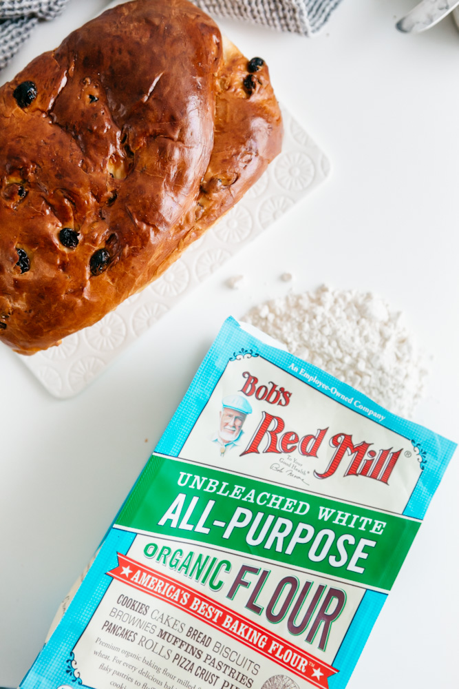 Bob’s red mill flour and a loaf of bread 