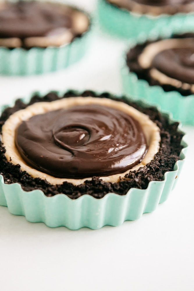 Chocolate peanut butter cheesecake tarts 