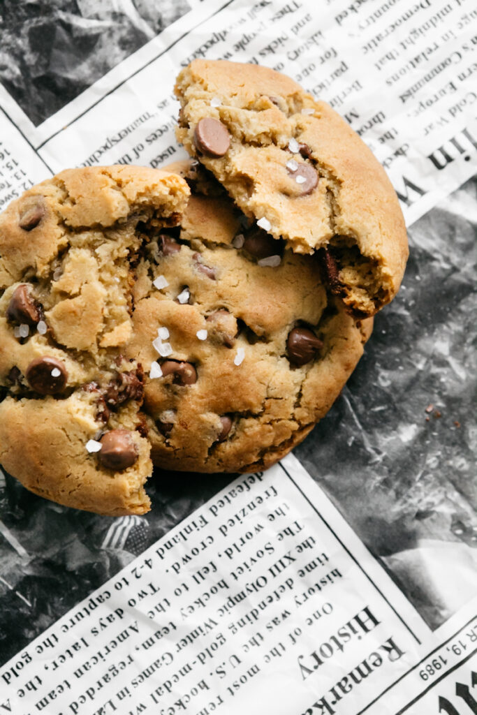 Two perfect chocolate chips cookies 