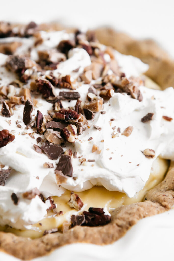 Closeup of butter pecan pie 