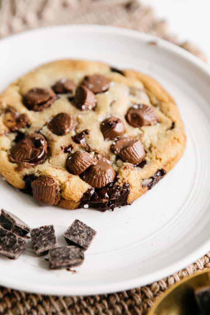 A closeup of a peanut butter cup cookie 