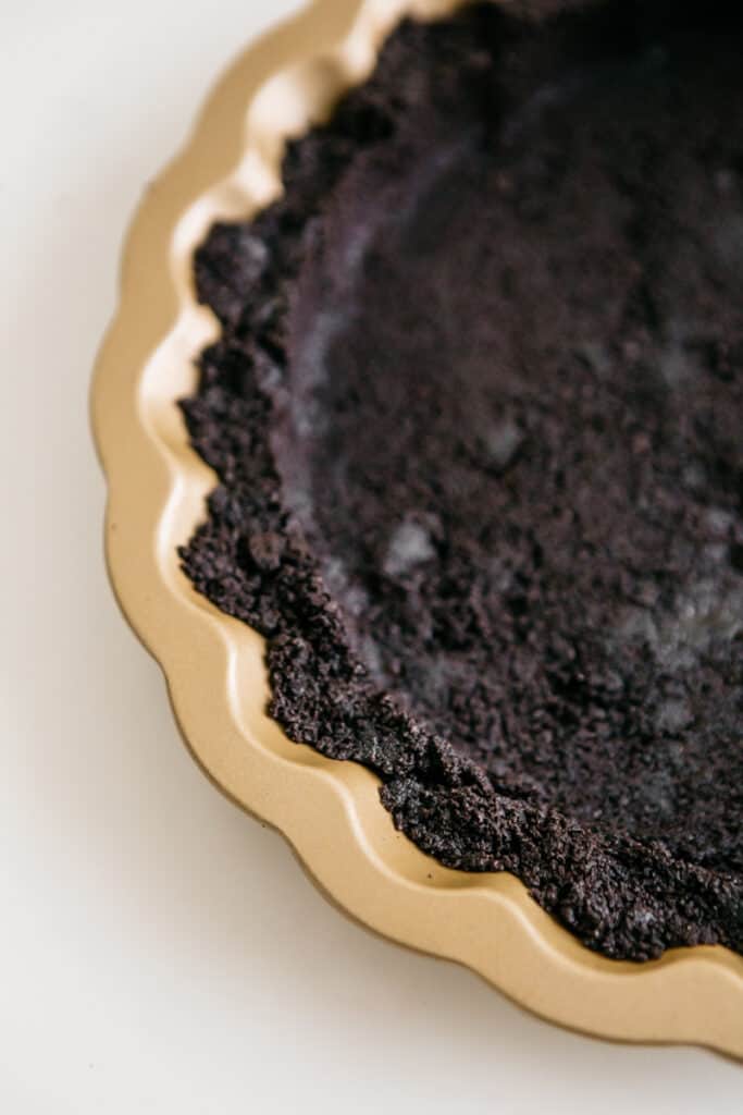 An Oreo crust closeup 