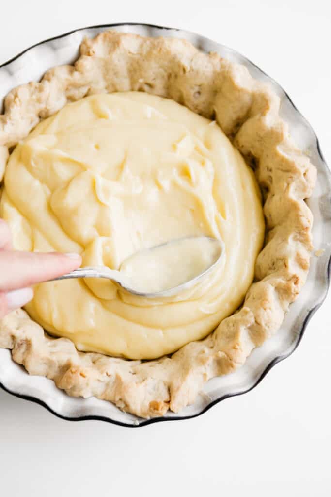 Coconut cream pie filling in a crust 