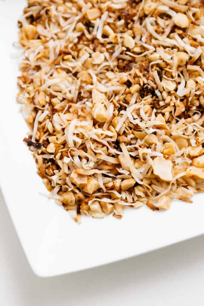 Toasted coconut flakes and macadamia nuts 