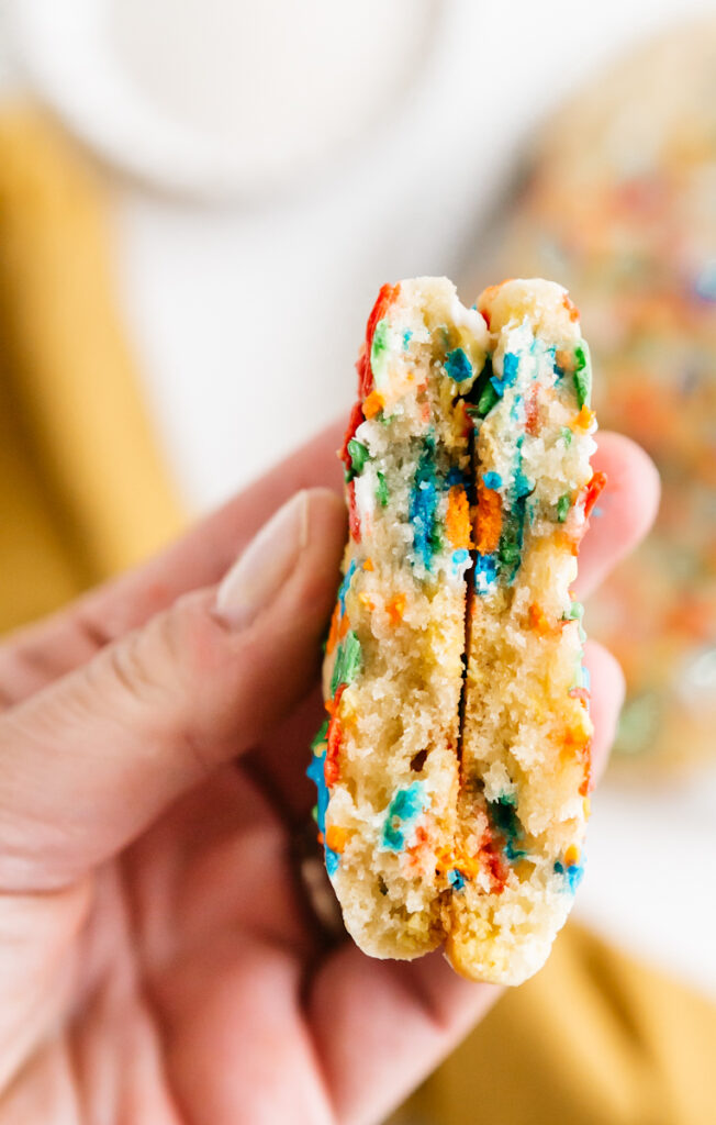 A split Funfetti Sugar Cookie 