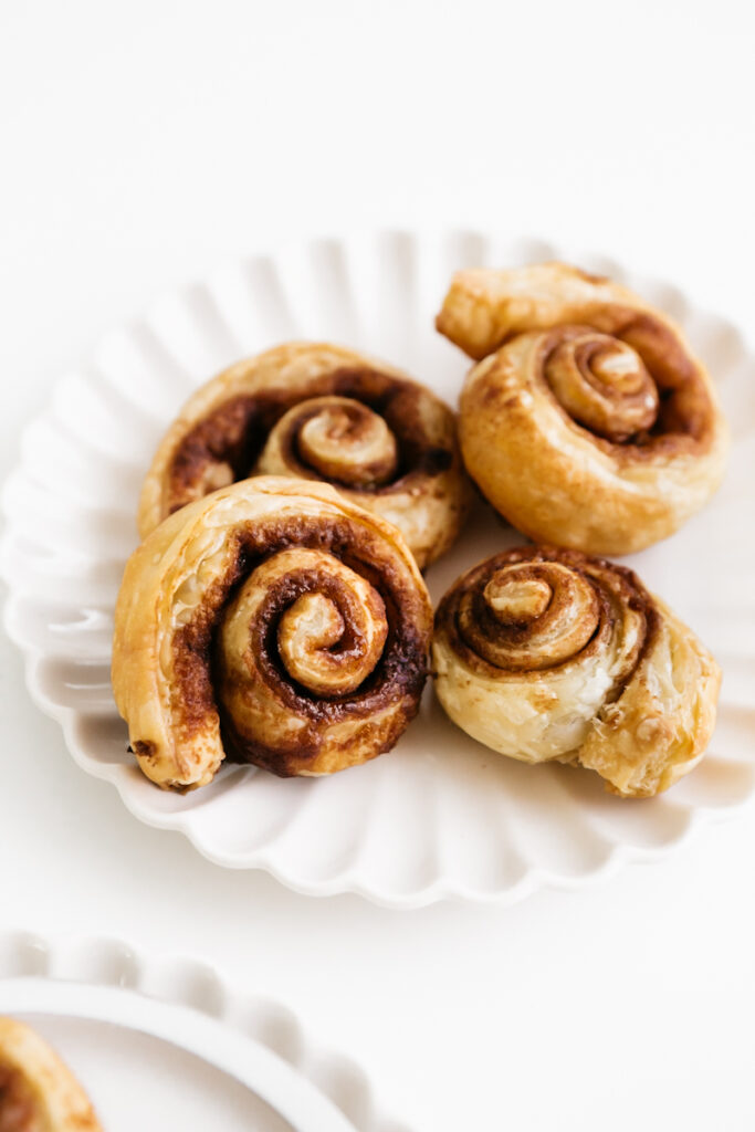 Puff Pastry Cinnamon Rolls On a plate 