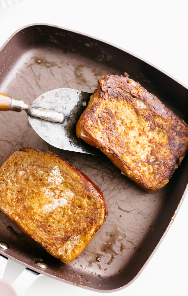 Frying bread in a pan 