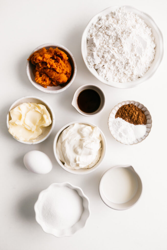 Ingredients for coffee cake in the bowls 