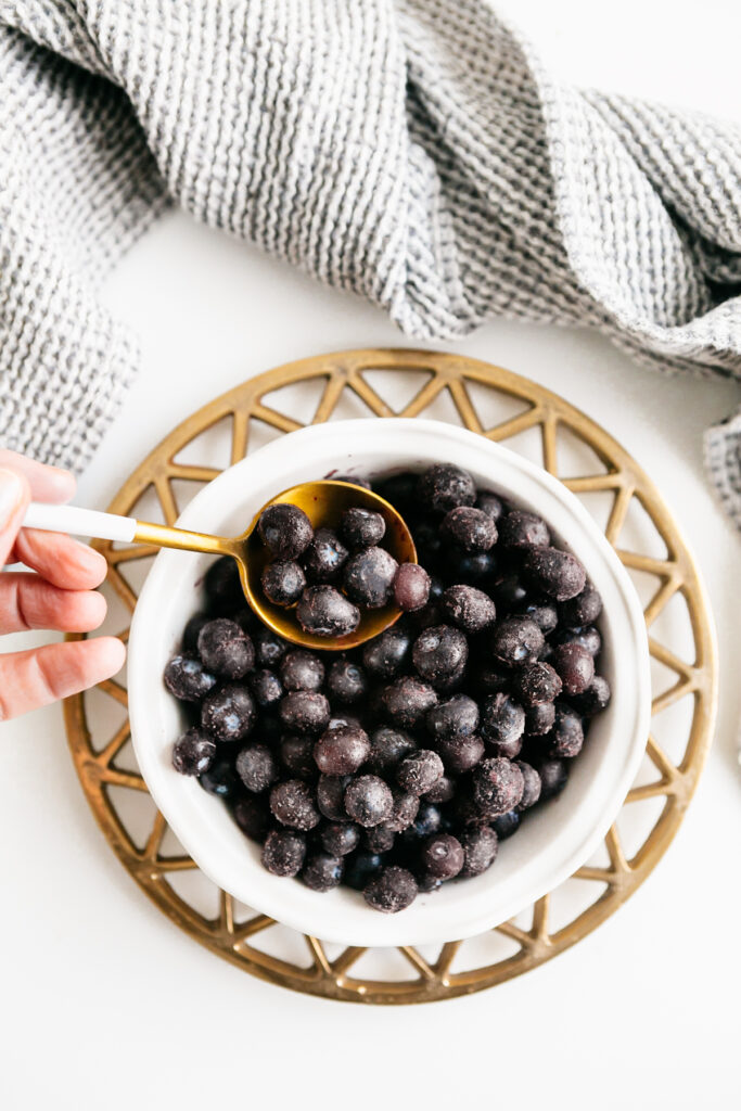 Frozen blueberries in a bowl 
