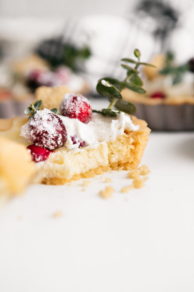 Mini Cranberry Cheesecake Tarts Cut in half 