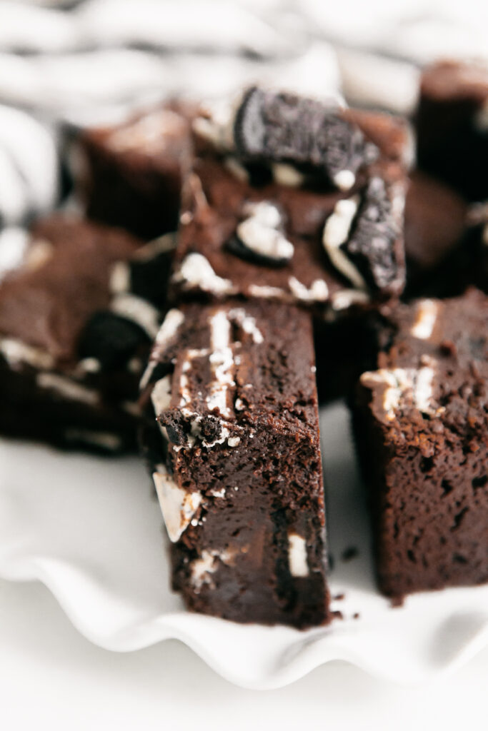 Closeup of Andes Mint Oreo Brownies 