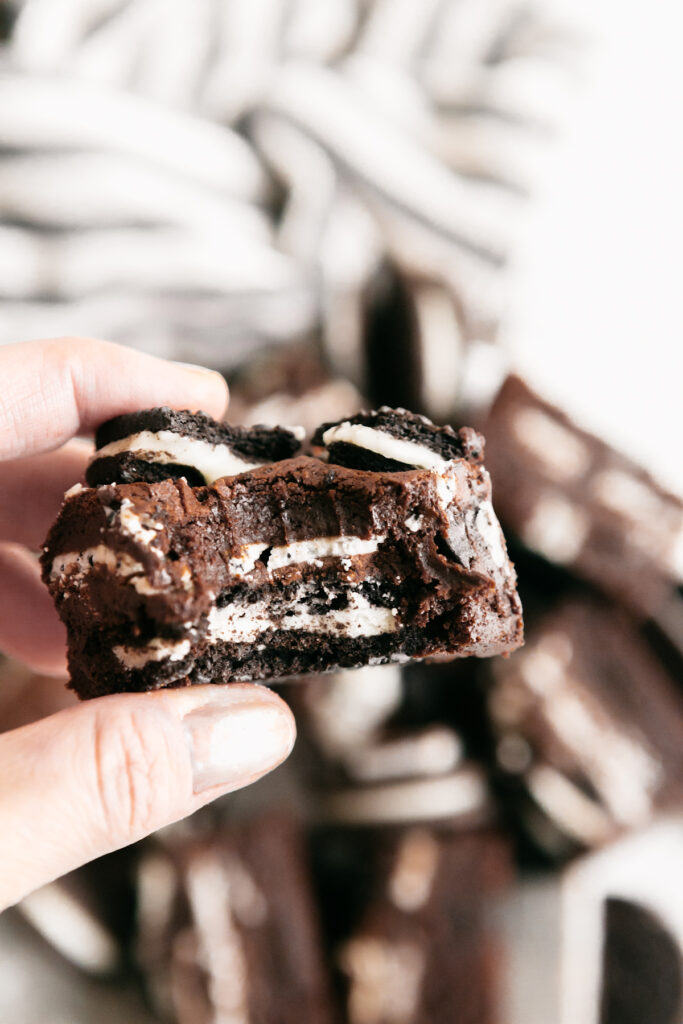 Andes Mint Oreo Brownies Bite shot