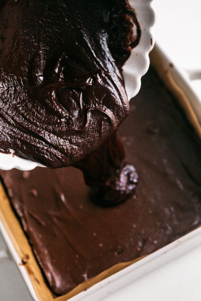 Ganache over chocolate bars 