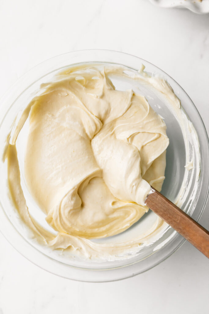 Creamy lemon pie filling in a bowl 