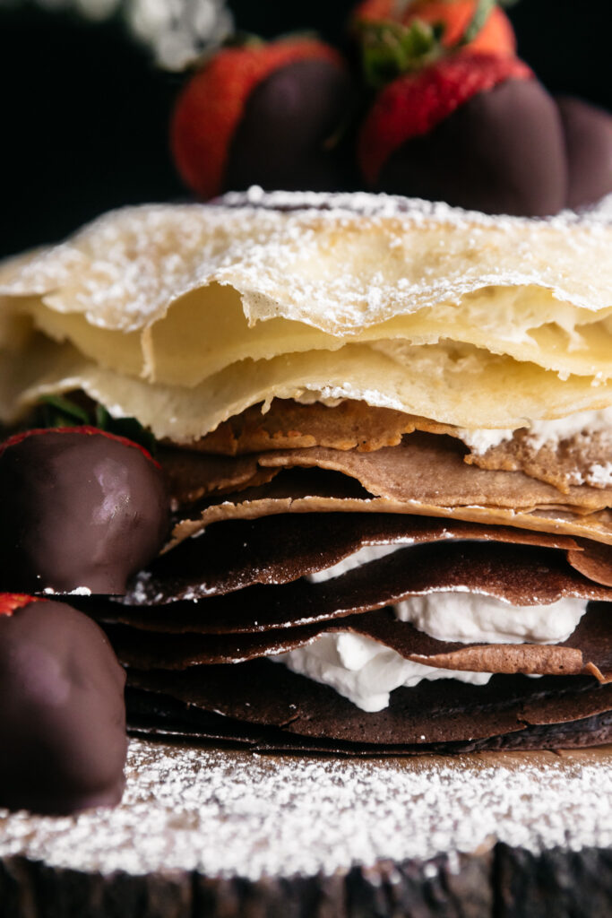 Closeup of a crepe cake 