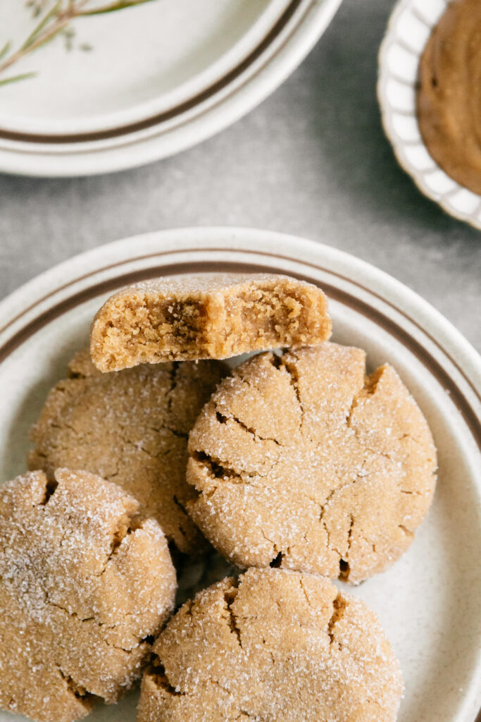 Flourless Peanut Butter Cookies, one with a bite out 