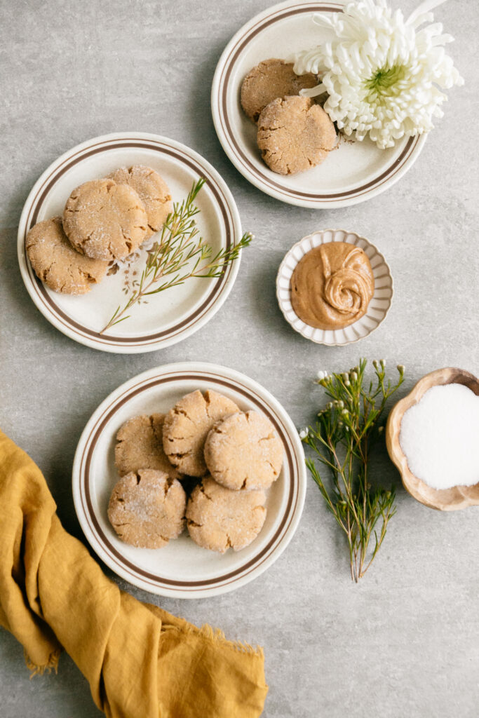 Plates of cookies and flowers 