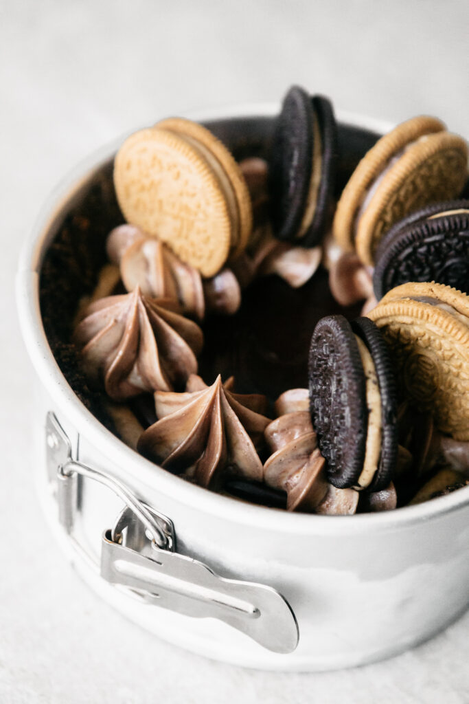 Peanut Butter Chocolate Cheesecake In a pan 