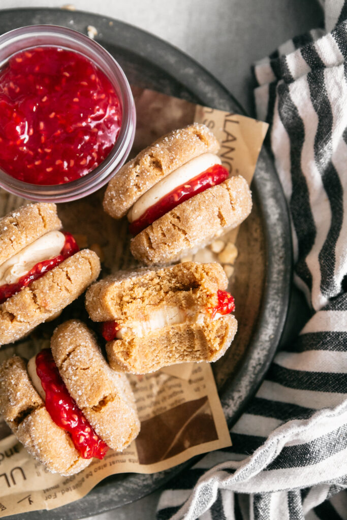 A bite out of a sandwich cookie 