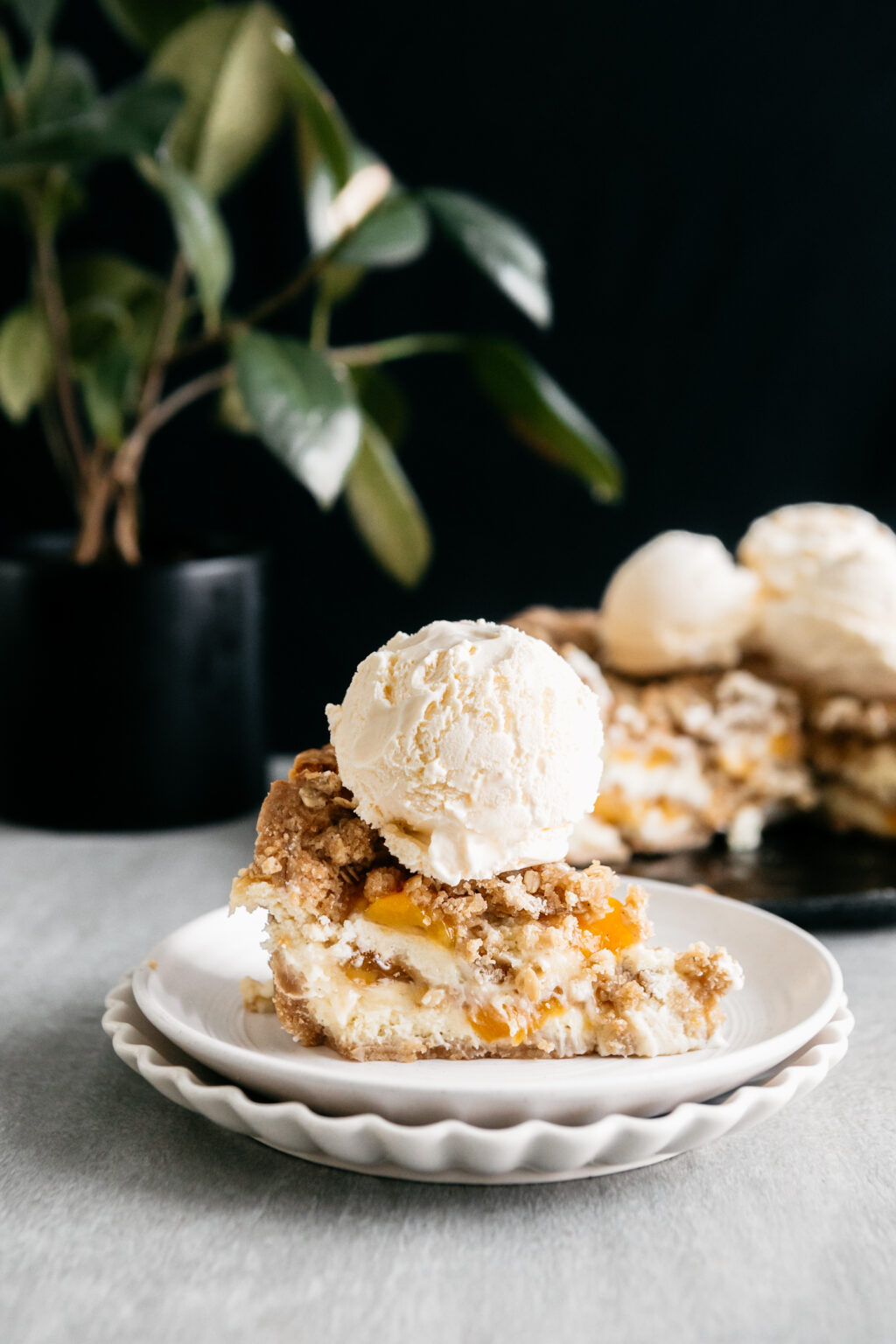 Browned Butter Peach Crisp Cheesecake - Heathers Home Bakery