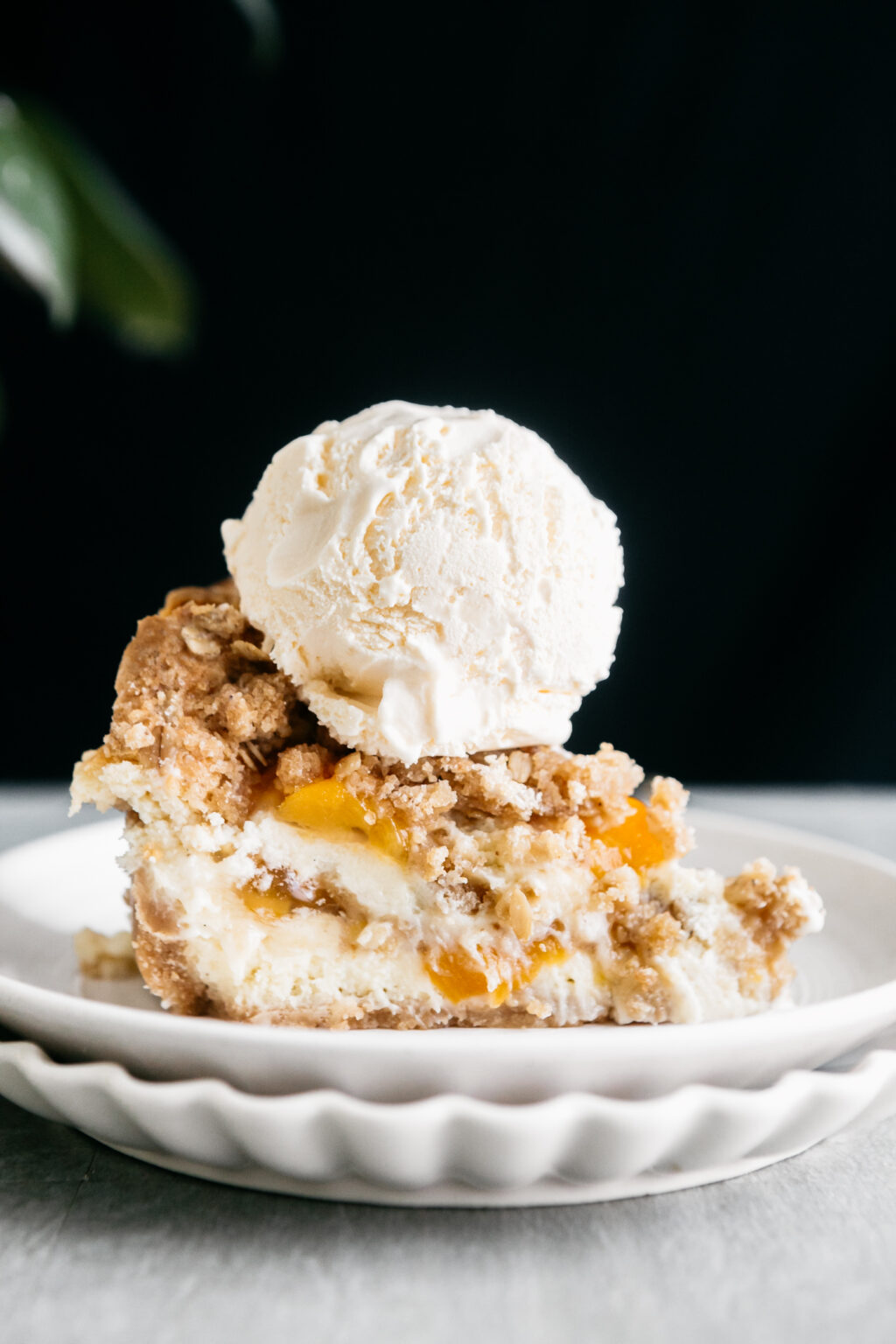 Browned Butter Peach Crisp Cheesecake - Heathers Home Bakery