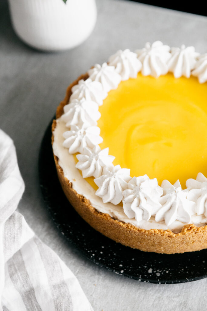 A lemon curd topped cheesecake 