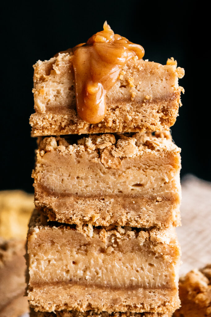 Stack of Peanut Butter Cheesecake Bars