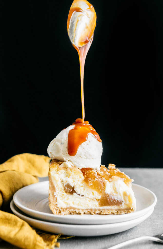 9” Apple Pie Cheesecake With a caramel drizzle 