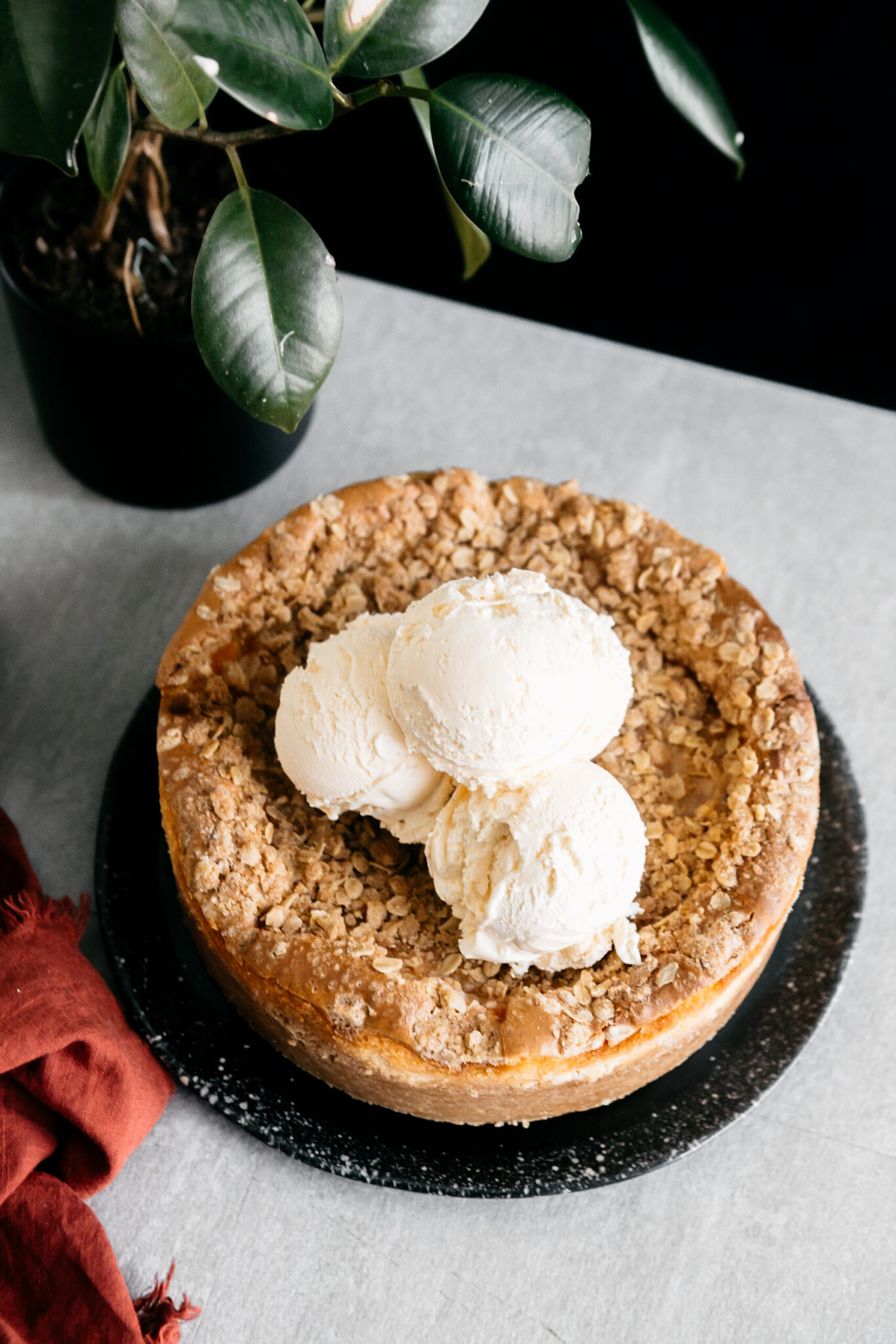 Browned Butter Peach Crisp Cheesecake - Heathers Home Bakery