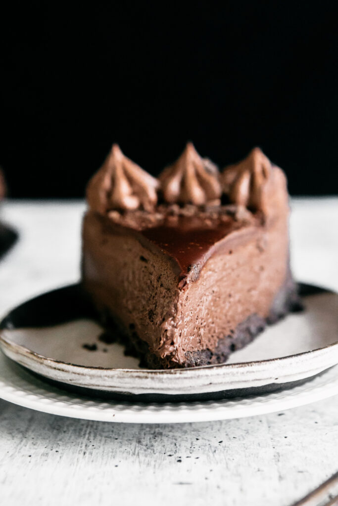 A slice of chocolate cheesecake 