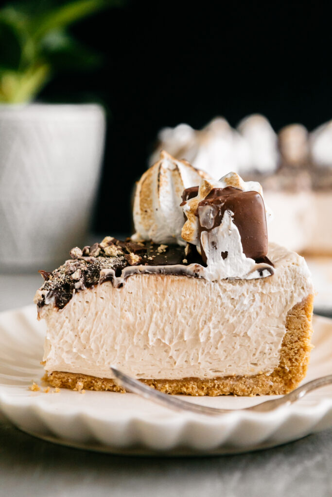 a slice of No-Bake S’mores Cheesecake