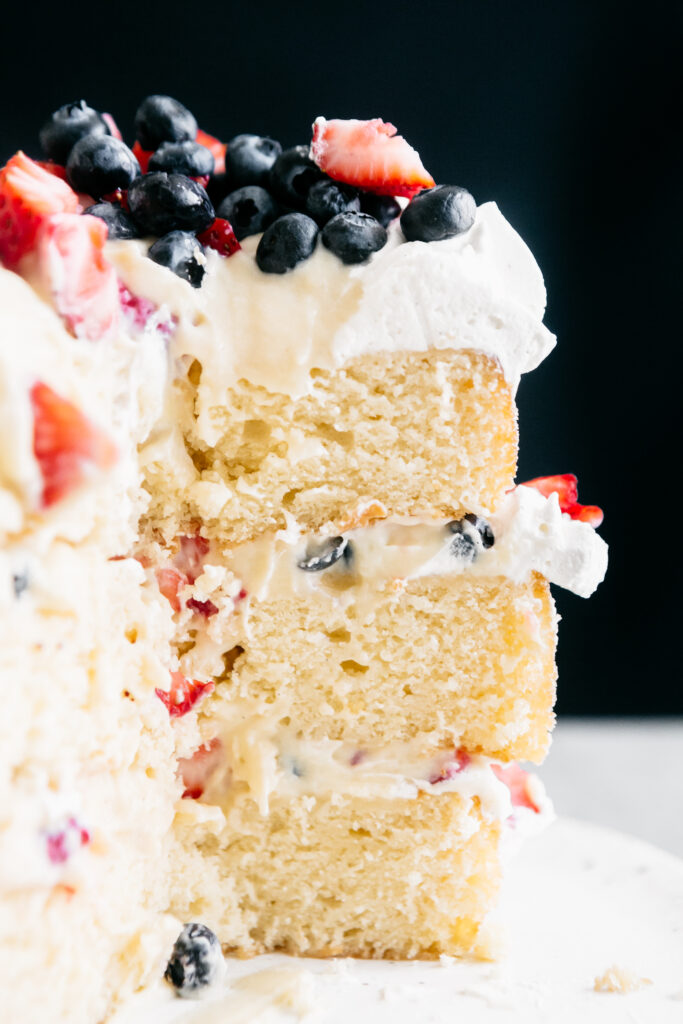 Inside of a vanilla layer cake 