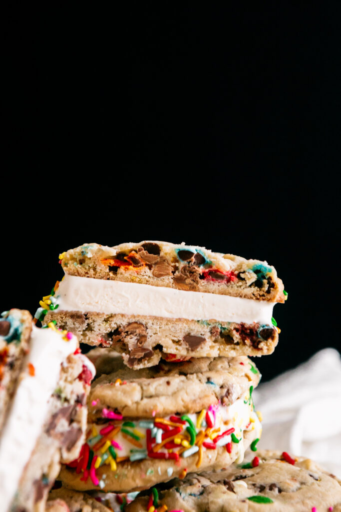 M&M Cookie Ice Cream Sandwich half 